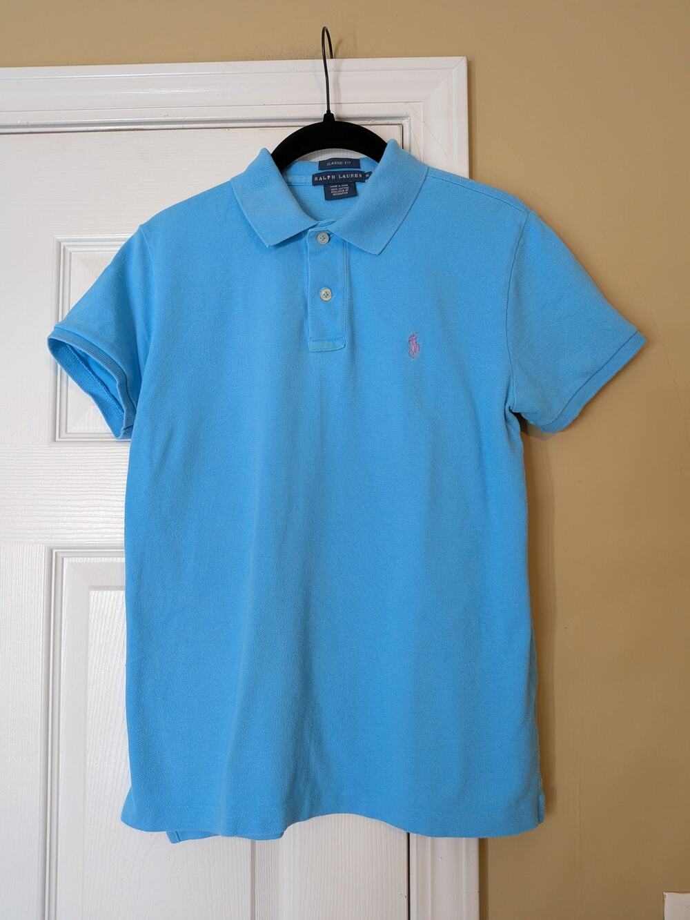 Vintage Ralph Lauren Classic Fit Blue Polo Shirt Size Medium Preppy Equestrian